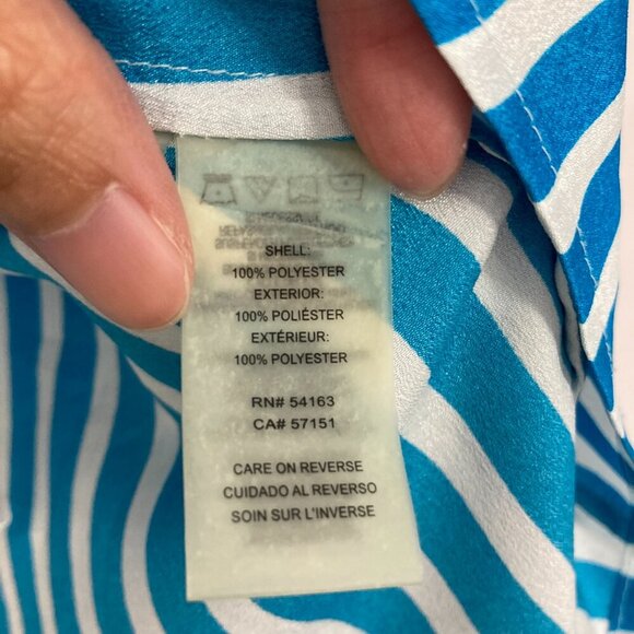 Calvin Klein Blue White Striped Quarter Zip V Neck Popover Blouse 1X Office - Picture 8 of 10